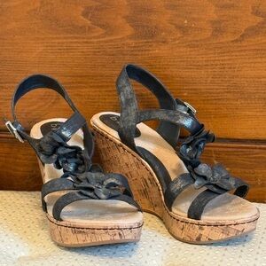 BOC Black Wedge Sandals with Floral Detail